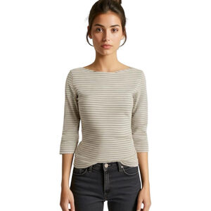 Pearl by Lela Rose Breton Strip Bateau Neck Top, M, White & Green